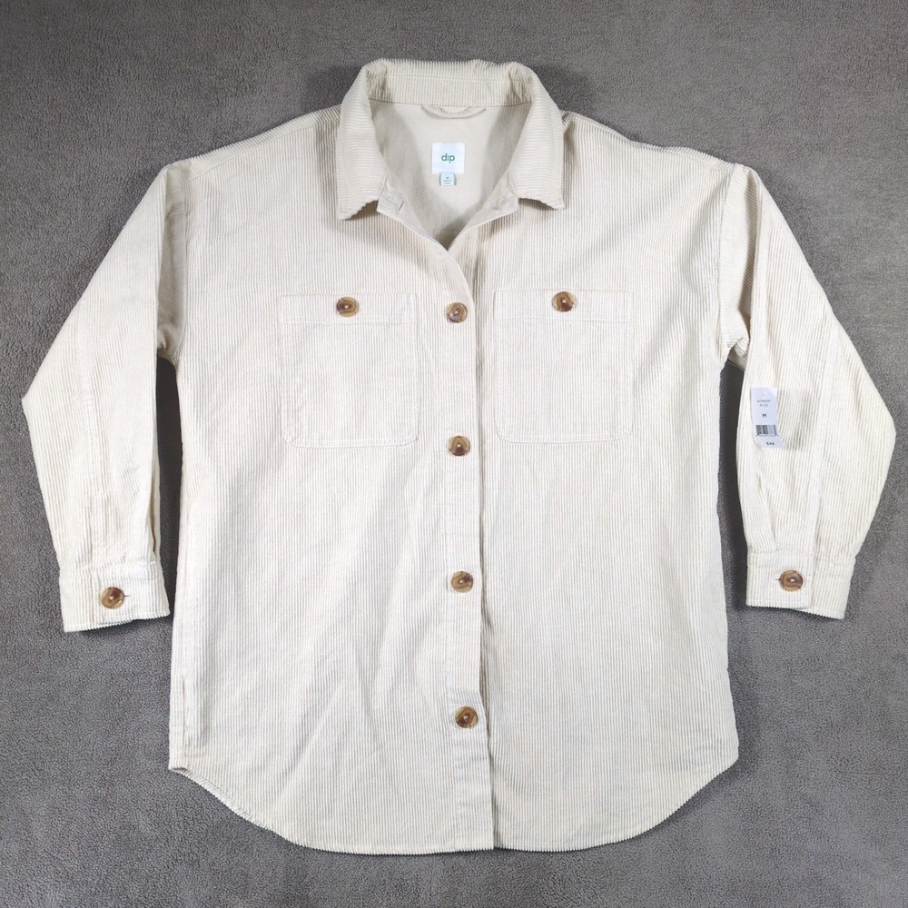 Dip Corduroy Shacket Womens Medium Beige Cotton Relaxed Fit Button Up Streetwear